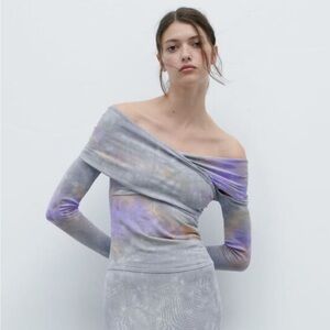 Zara Elegant Off-Shoulder Gray and Purple knit top